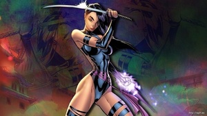 Marvel ninja Psylocke dressed in tight latext